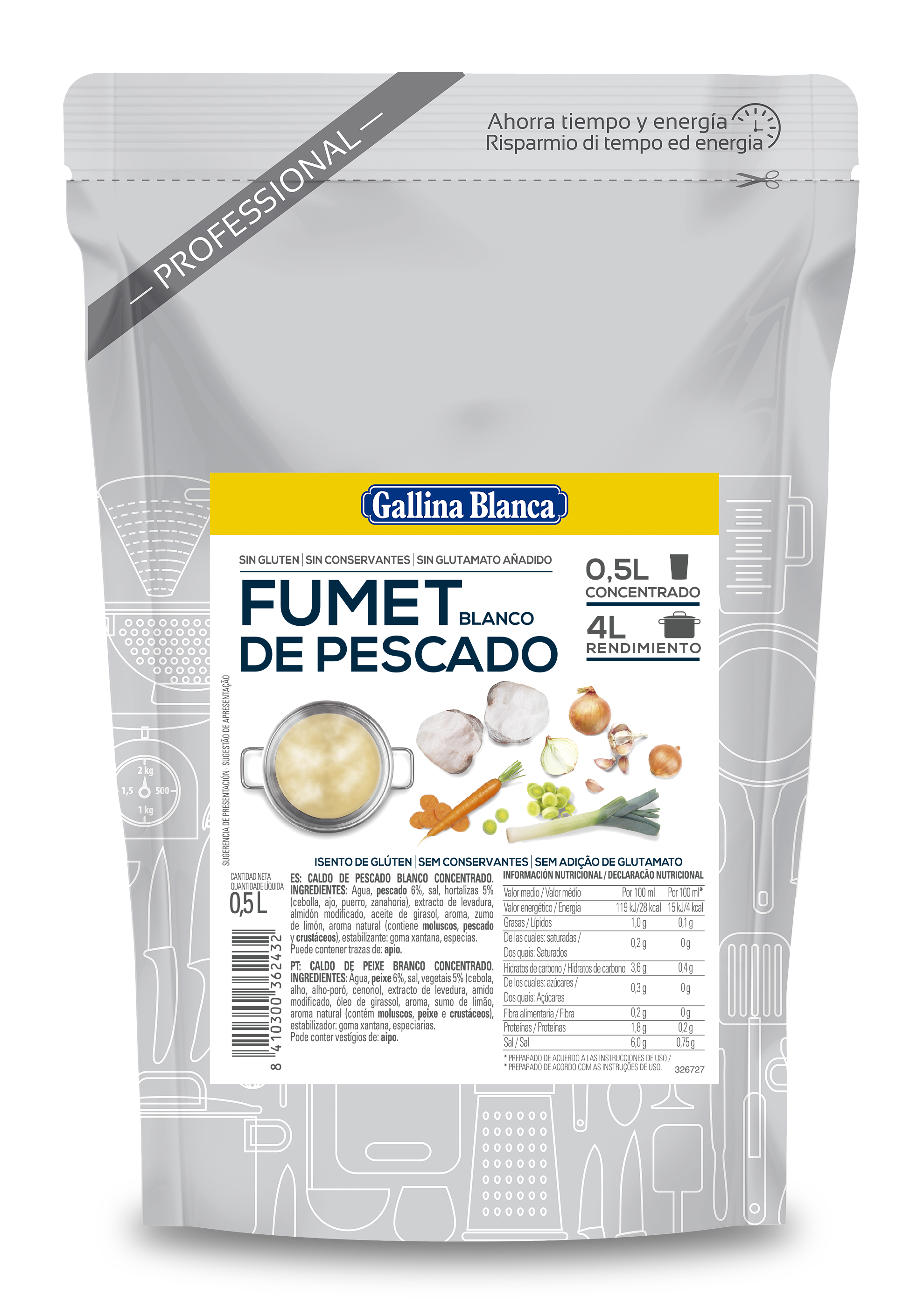 Caldo líquido concentrado Fumet Blanco 0,5L, rinde 4L