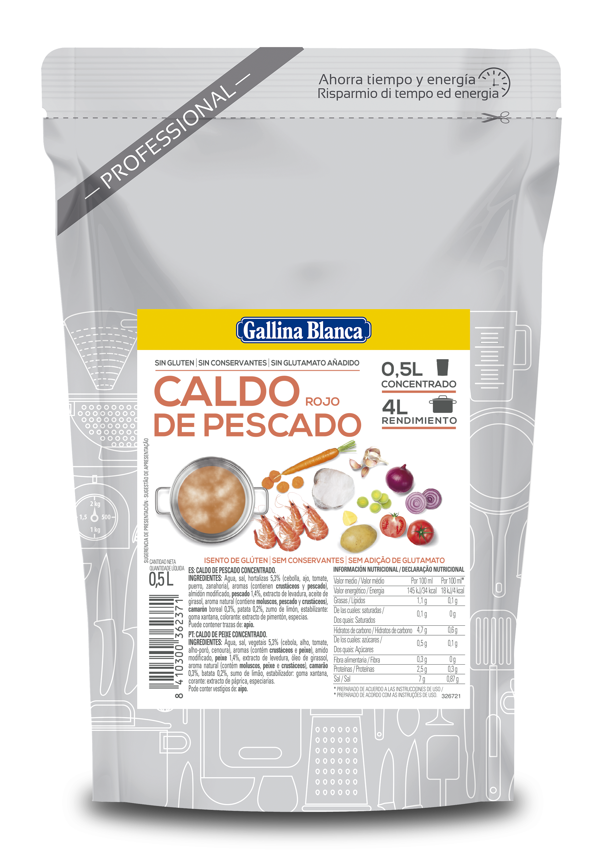 Caldo líquido concentrado Pescado Rojo 0,5L, rinde 4L