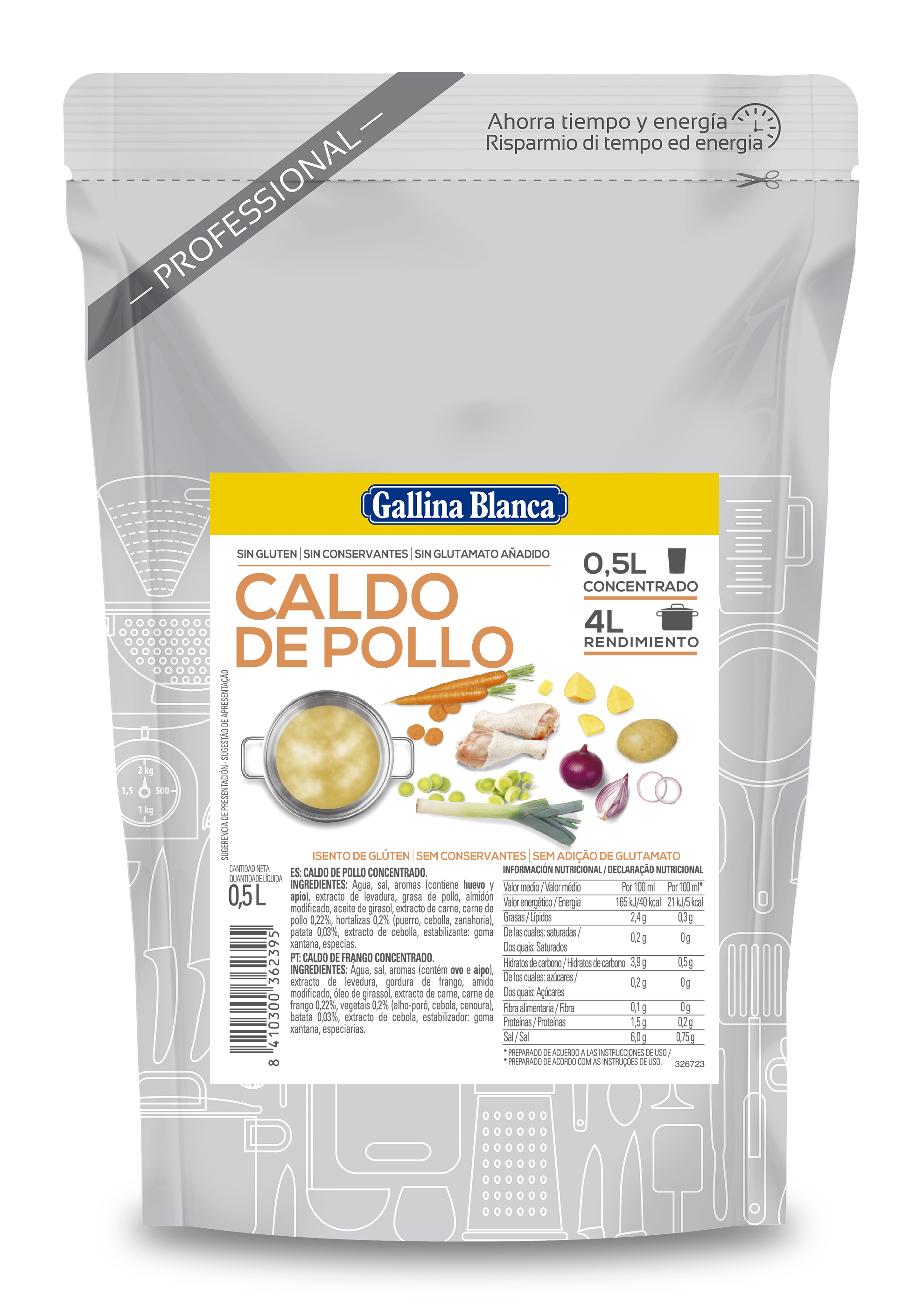 Caldo líquido concentrado Pollo 0,5L, rinde 4L