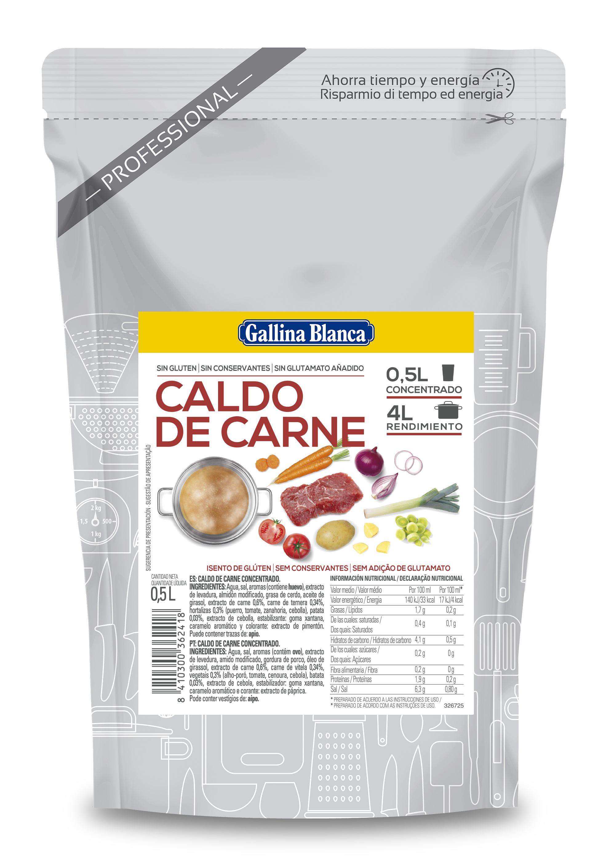 Caldo líquido concentrado Carne 0,5L, rinde 4L