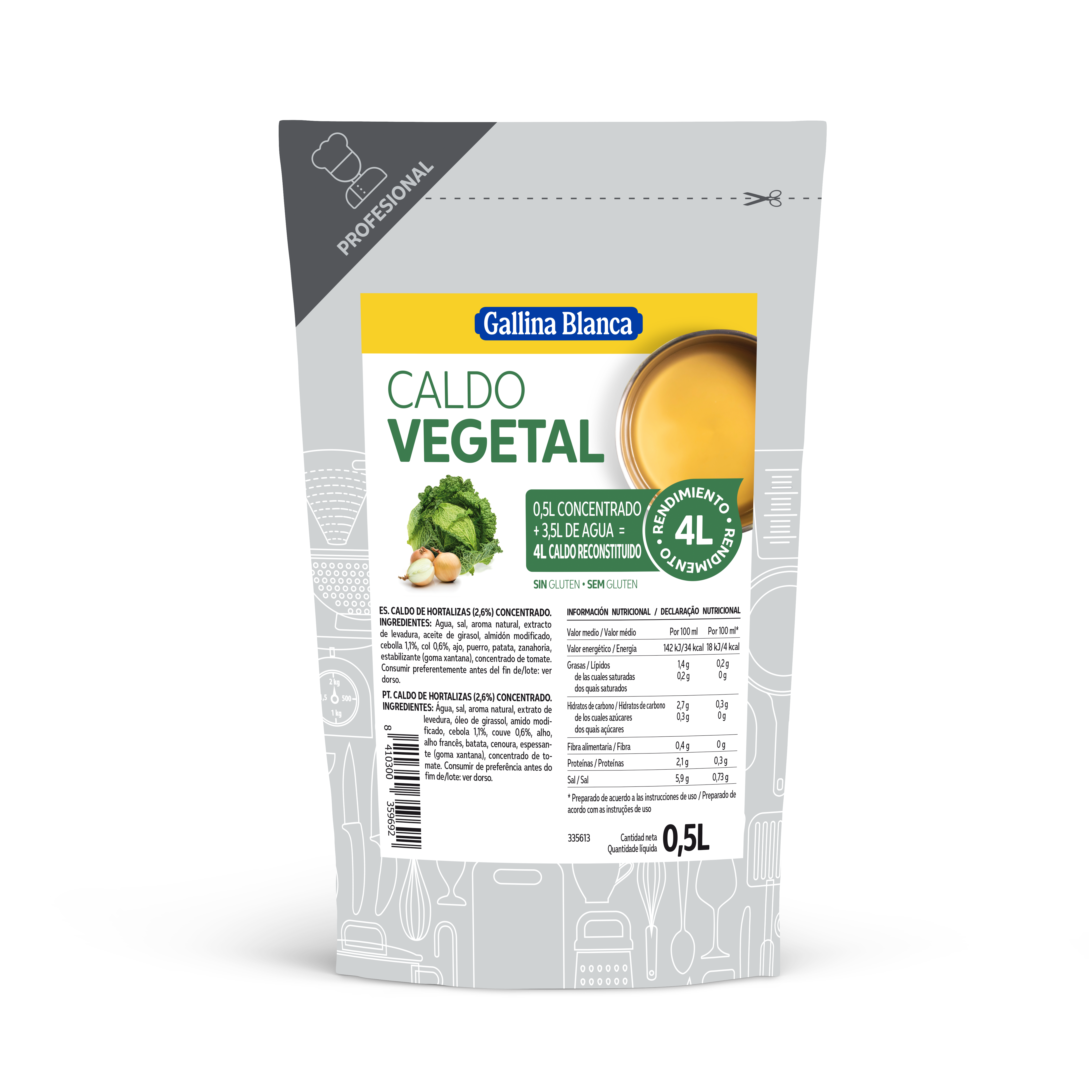 Caldo líquido concentrado Vegetal 0,5L, rinde 4L