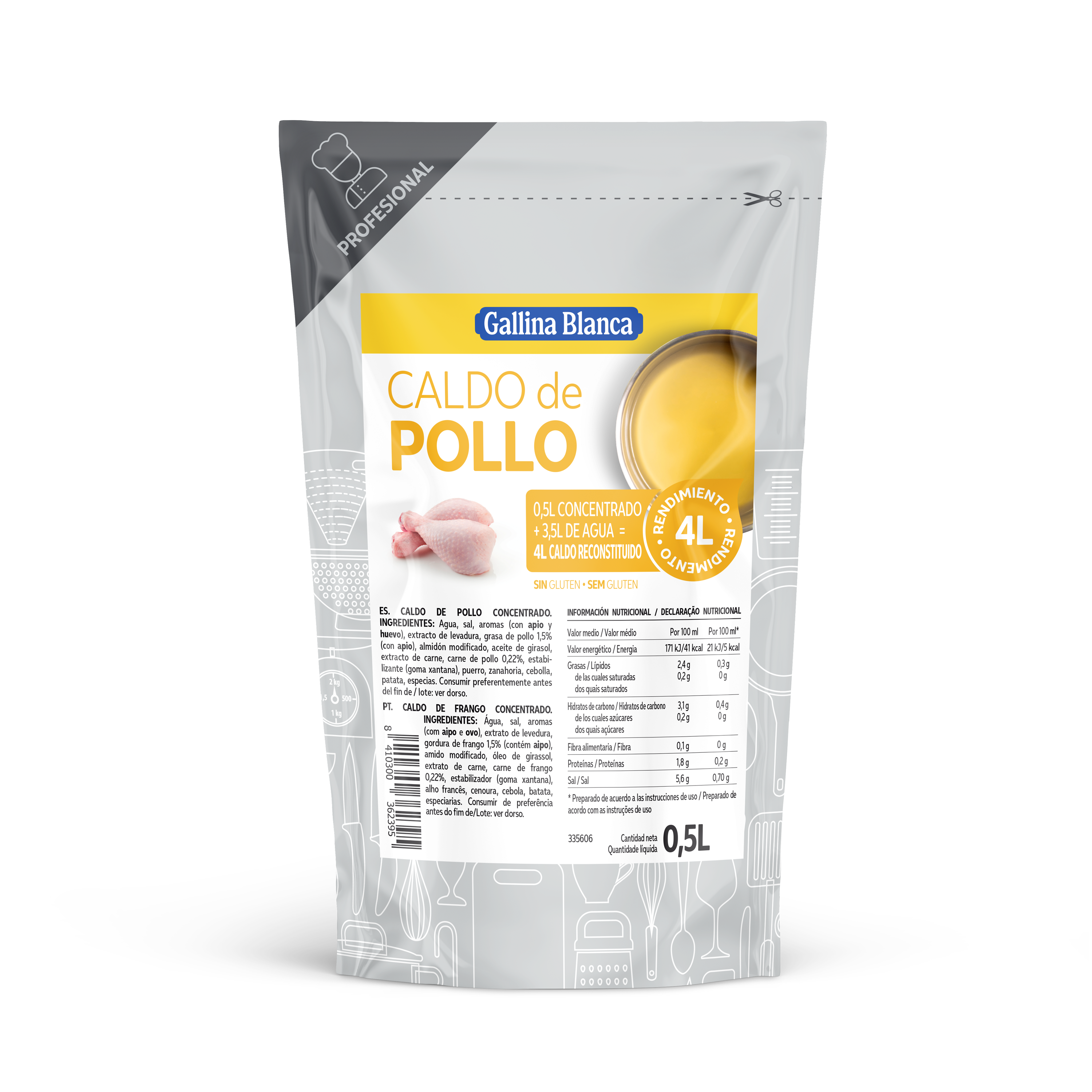 Caldo líquido concentrado Pollo 0,5L, rinde 4L