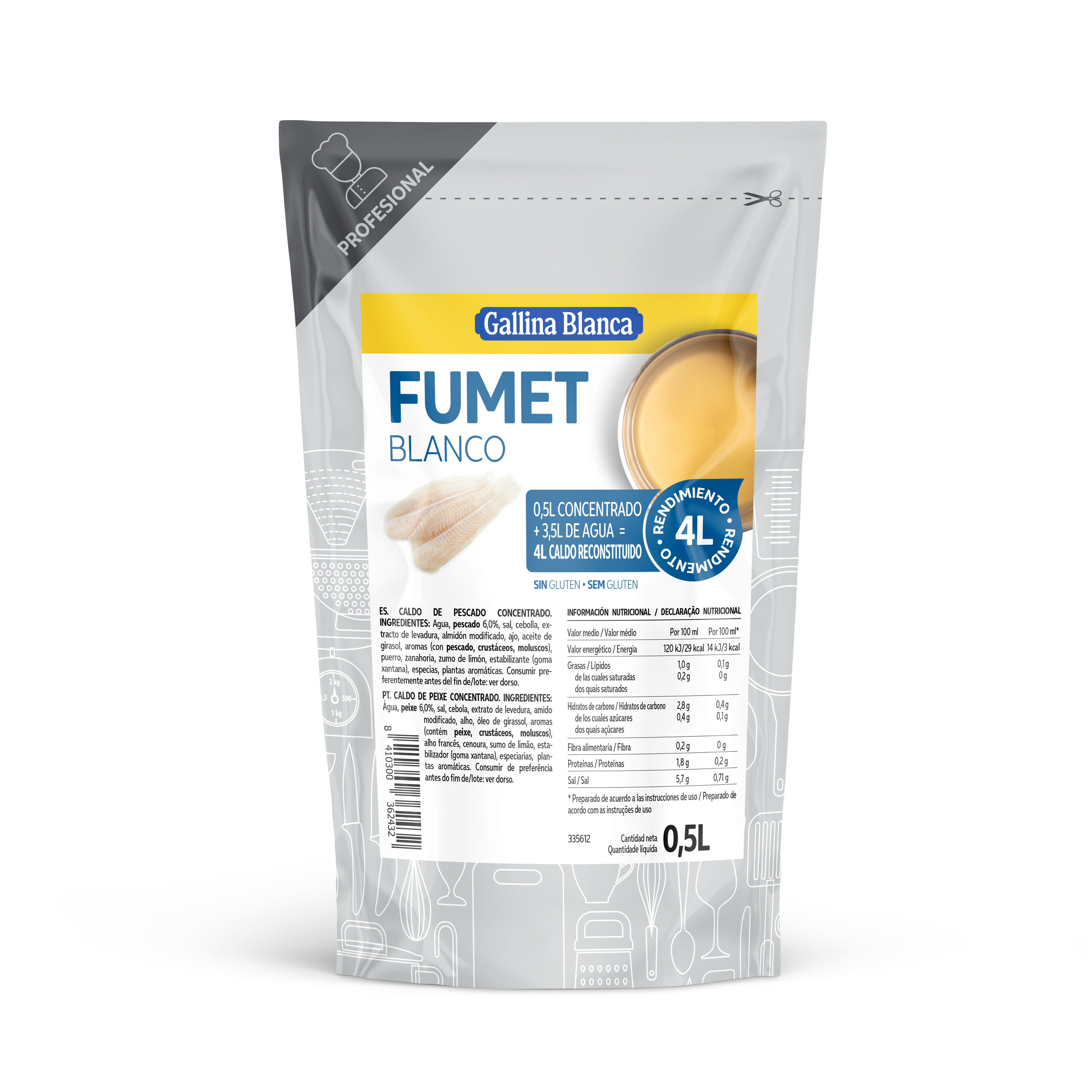 Caldo líquido concentrado Fumet Blanco 0,5L, rinde 4L