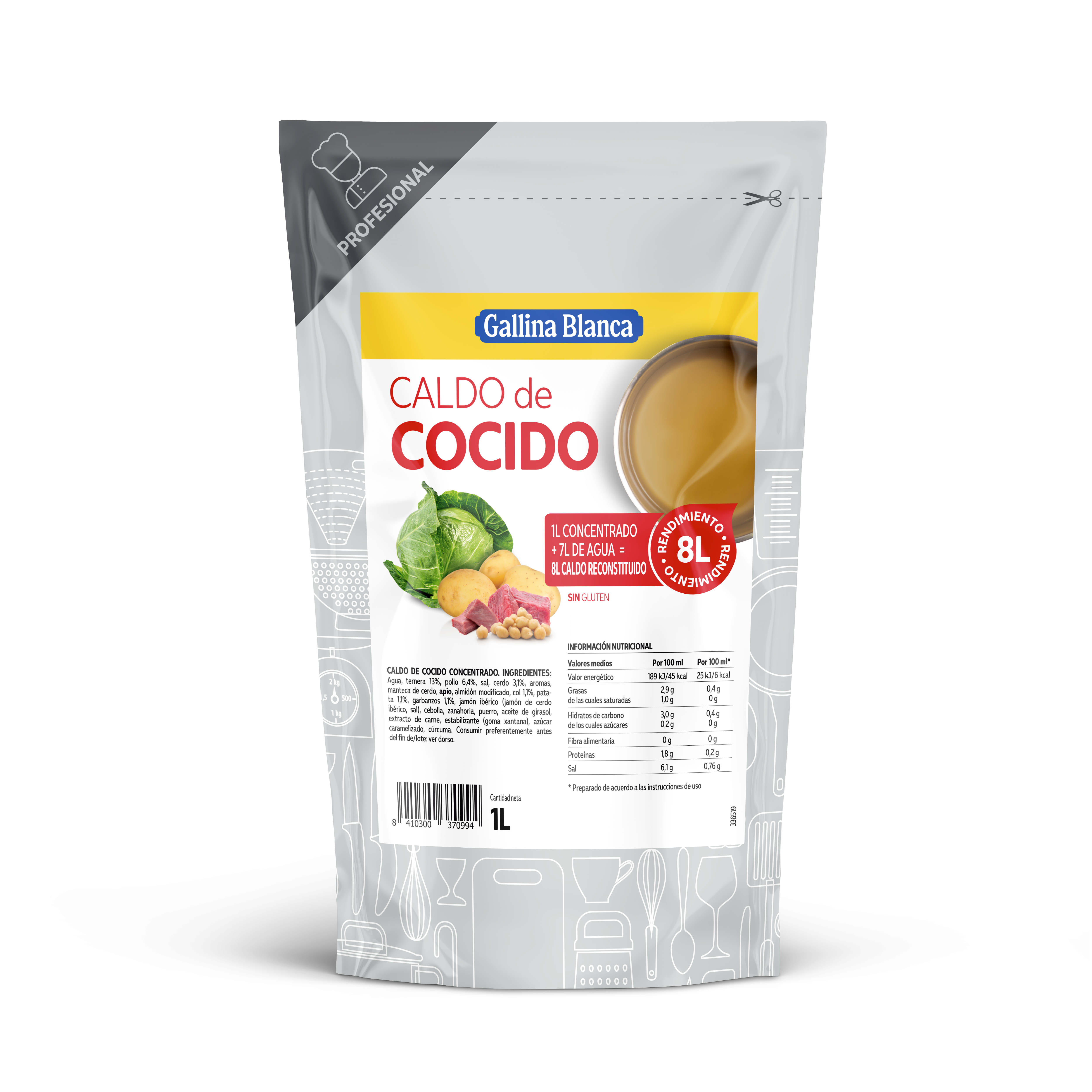 Caldo líquido concentrado Cocido 1L, rinde 8L