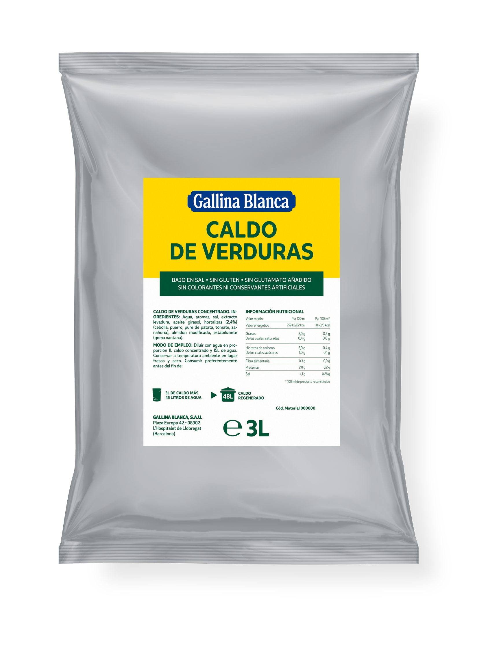Caldo de Verdura sin gluten, muy bajo en sal