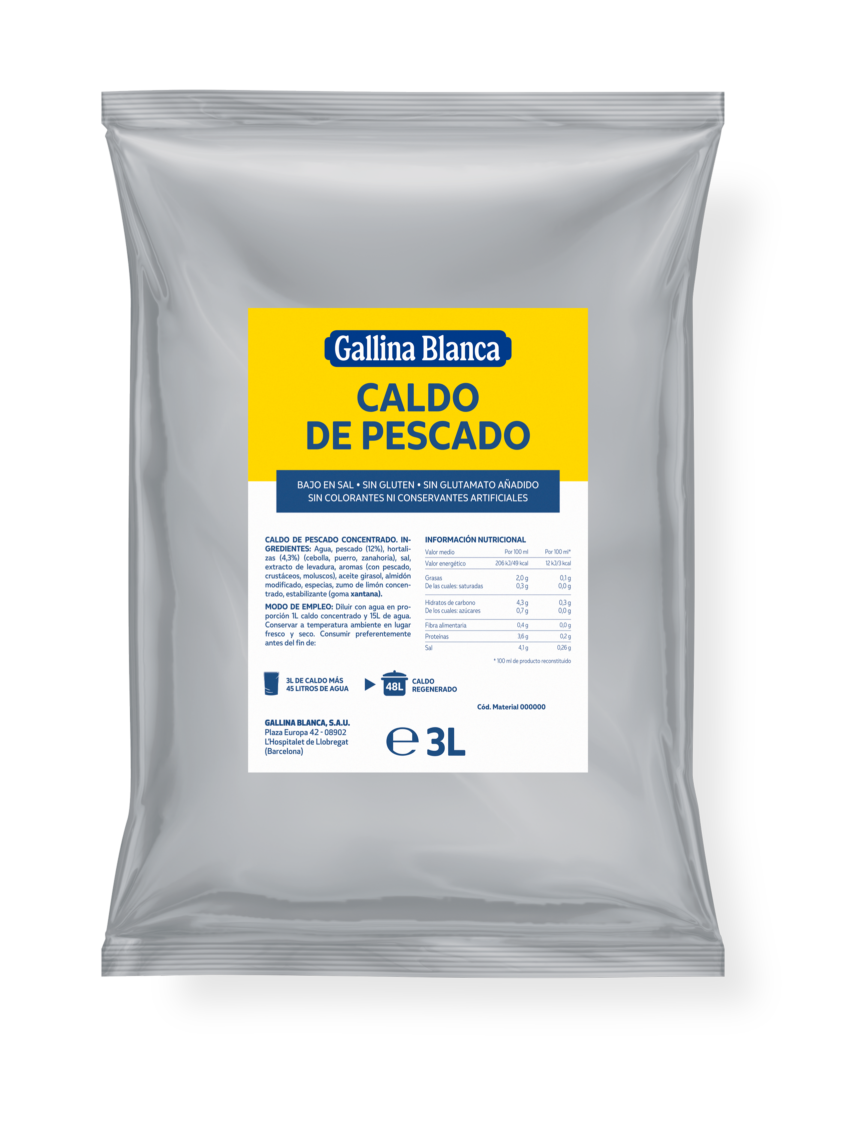 Caldo de Pescado sin gluten, muy bajo en sal